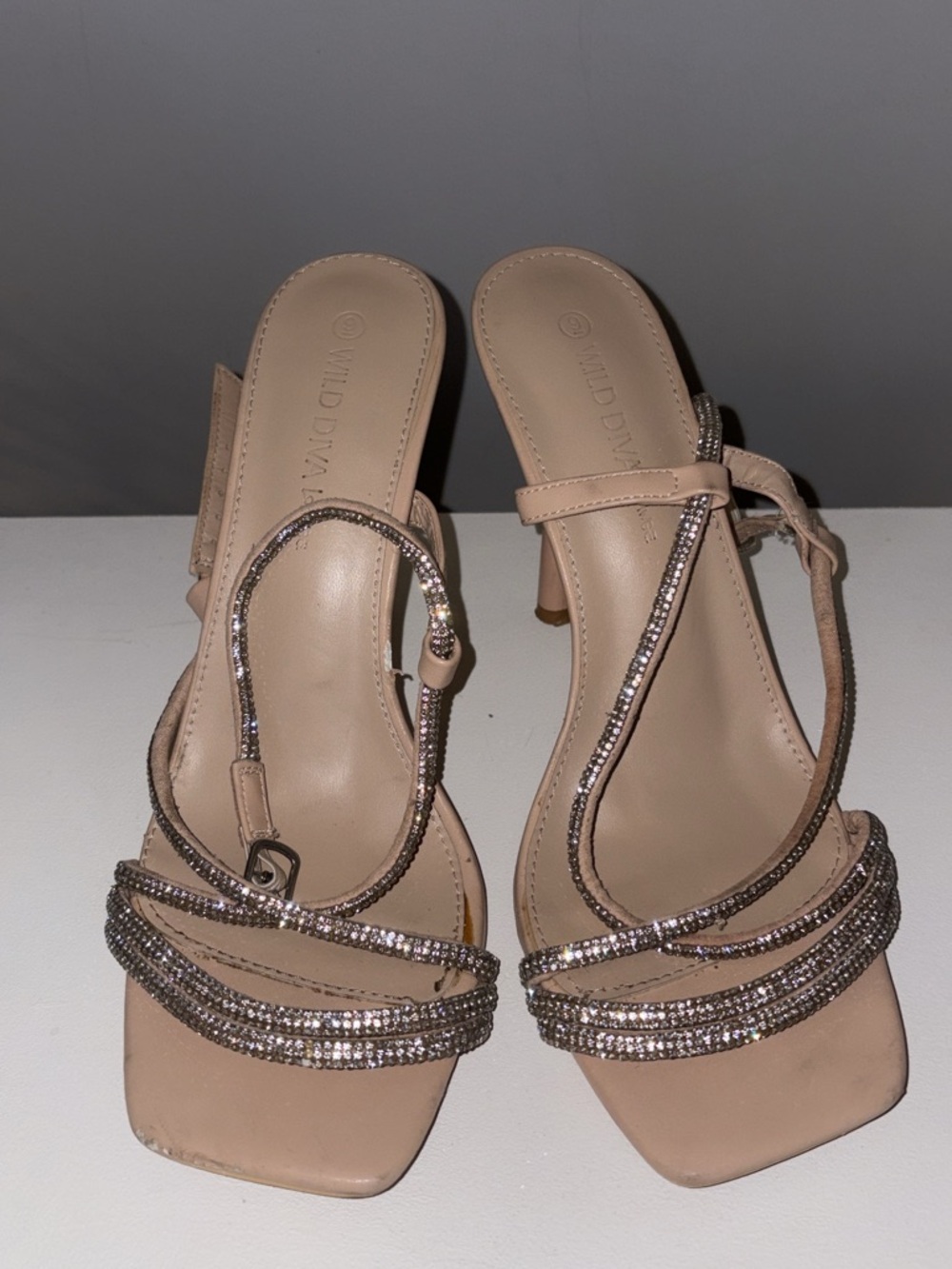 Nude Rhinestone Strappy Heels